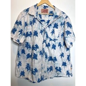Brooklyn Cloth Blue White Hawaiian Aloha Mens Button Down Shirt‎ 100% Cotton